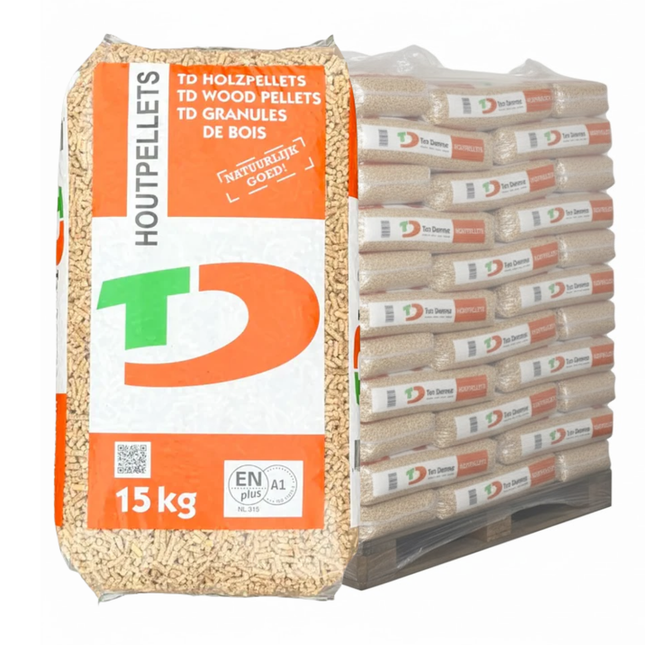 TEN DAMME - Witte Houtpellets - ENplus A1 - 66 zakken - 990 KG - 100% Naaldhout