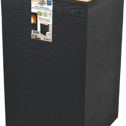 Kunstof Pelletbox met houten deksel voor 20 kg pellets - 36 Liter - Zwart